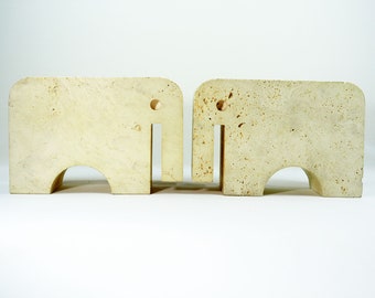 Italian Travertine Elephant Bookends by Fratelli Mannelli, 1970s