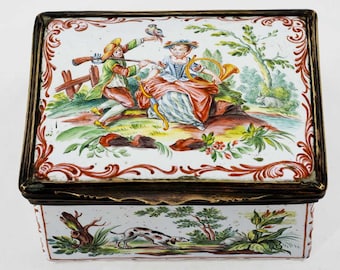Antique French Hand Painted Enamel Box-18th Century