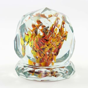 Antique Glass Domed Footed & Faceted Paperweight &quot;Flames&quot;-Circa 1880s