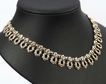 Art Deco Repousse Silver & Gold Necklace Choker-Circa 1930s