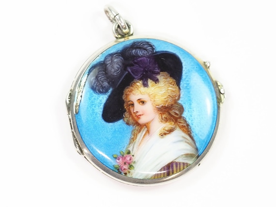 Antique Swiss Silver Guilloche Enamel Locket w/ H… - image 5