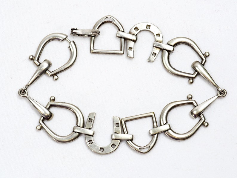 Antique Novelty Silver Horseshoe /& Stirrup Bracelet-1900s