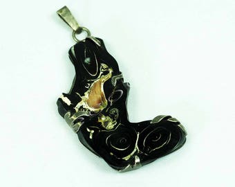 Modernistic Black Coral Silver Pendant