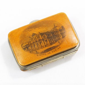 Antique French Mauchline Ware w/ Dieppe Casino View Sovereign Coin Purse-19th Century