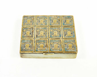 Line Vautrin Bronze Enamel Compact Box-Ca. 1930s-Signed