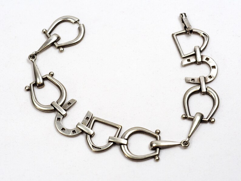 Antique Novelty Silver Horseshoe /& Stirrup Bracelet-1900s