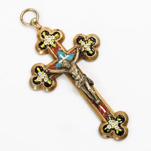 Antique Italian Micromosaic Crucifix-Circa 1900s