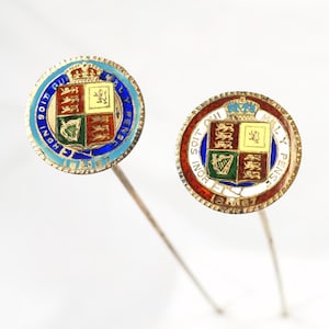 Antique Enamelled Gilded Silver 1887 Queen Victoria Hat Pins Pair
