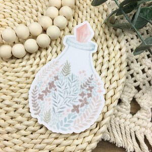 Floral Potion Bottle Vinyl Sticker Clear Sticker Vinyl Die Cut Watercolor Floral art Waterproof Water Bottle Phone Decal image 3