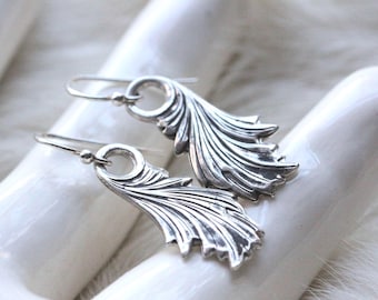 Fleur - Sterling Silver Leaf Earrings, Artisan Dangle Earrings, Nature-Inspired Jewelry, Boho Silver Jewelry Gift
