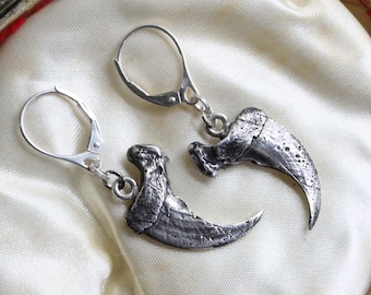Sterling Silver Claw Earrings – Gothic Dangle Earrings, Real Claw Cast Jewelry, Witchy Oddities Earrings