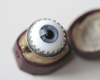 You Are Seen - Vintage Doll Eye Ring, Sterling Silver Jewelry, Handcrafted Ring, Creepy Jewelry, Glass Eye, MADE TO ORDER