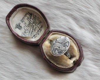 Nouveau Blossom II - Antique-Style Silver Floral Ring, Sterling Silver Art Nouveau Statement Ring, Handmade