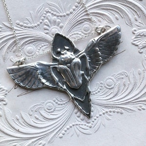 Sterling Silver Winged Scarab Beetle Necklace: Egyptian Revival Jewelry
