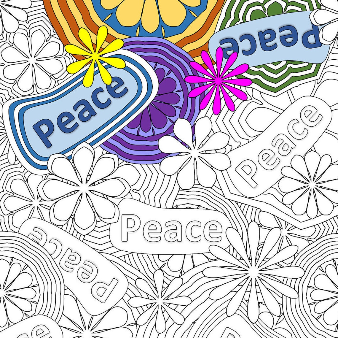 Flower Power Look for Peace 1, Coloring Page, Flower Coloring Page