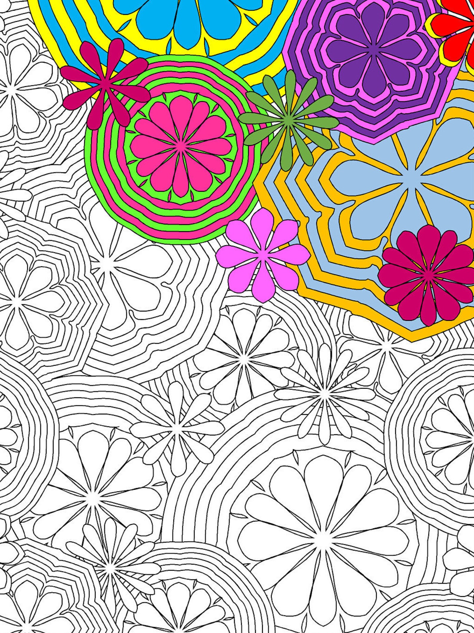 Flower Power 1 Coloring Page Flower Power Coloring Page Etsy Australia