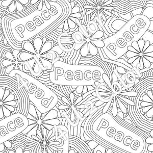 Flower Power - Look for Peace - #1, Ausmalseite, Ausmalseite für Erwachsene, Malseite zum Ausdrucken, herunterladbare Seite