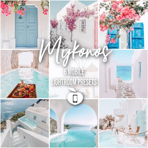 6 Mykonos Mobile Lightroom Presets, Greece Lightroom Presets, Greek Islands Lightroom, Vacation Presets, Greece Presets, Beach Presets!
