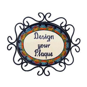 Mexican Ceramic Talavera House Sign Custom Wall House Address Sign House Plaque & Iron Frame 14