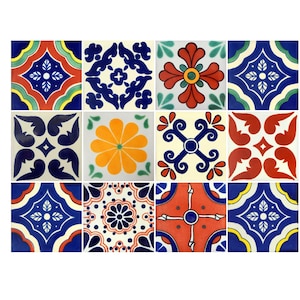 12 Handmade Mexican Talavera Tiles – 4x4” Ceramic Tiles – Vibrant & Hand-Painted # W145