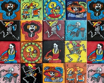30 Hand Painted Day of the Dead Mexican Talavera Tiles 2