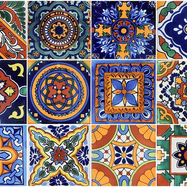 12 pcs Talavera Mexican Hand Painted Tile Folk Art Tile 6X6