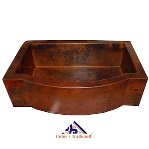 Apron Front Farmhouse Kitchen Single Bowl Mexican Hand Hammered Copper Sink  33&quot; X 22&quot;  # 12