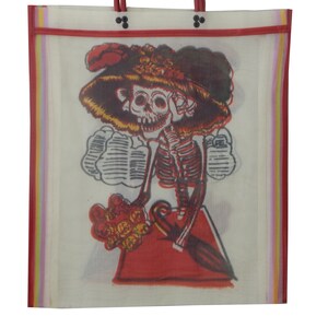 Mexican Market Bag Reusable Recyclable Shopping Handmade Mexican Catrina  White # 219