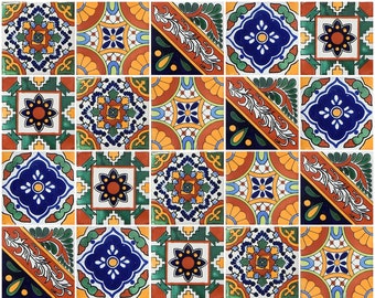 40 pcs Talavera Mexican Hand Painted Tile Folk Art Tile 6X6 502