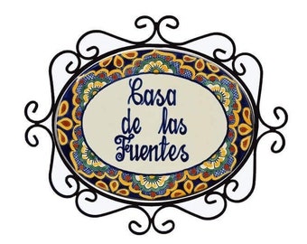 Mexican Ceramic Talavera House Sign Custom Wall House Address Sign House Plaque & Iron Frame 11