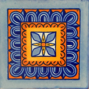 Talavera Mexican Hand Painted Tile Folk Art Sample Tile 4x4 C122
