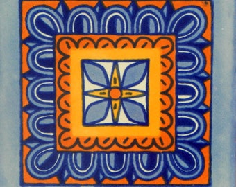 Talavera Mexican Hand Painted Tile Folk Art Sample Tile 4x4 C122