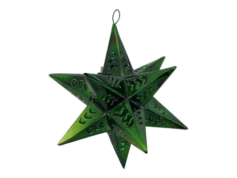 6 Mexican Christmas Ornament Tin Metal Star Tree Hanging Decorations ...