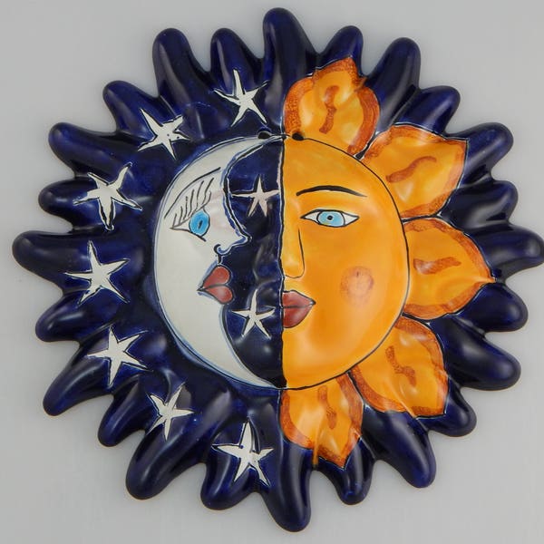 Mexican Talavera Sun Face Hand painted Pottery  Wall Hanging Decor Garden Decor - 13