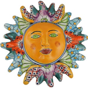 Mexican Talavera Sun Face Hand painted Pottery  Wall Hanging Decor Garden Decor - 15
