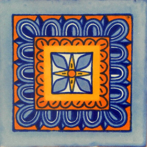 Mexican Tile Folk Art Handmade Talavera Backsplash Handpainted Mosaic # C154