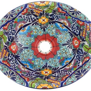 17” X 14” Talavera Mexican Sink Hand Painted Drop-In Folk Art Bathroom Ceramic Sink Handmade #205
