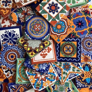 Broken Talavera Mexican Tile in Mixed Designs Tiles 15 Pounds