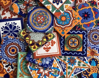 Broken Talavera Mexican Tile in Mixed Designs Tiles 15 Pounds
