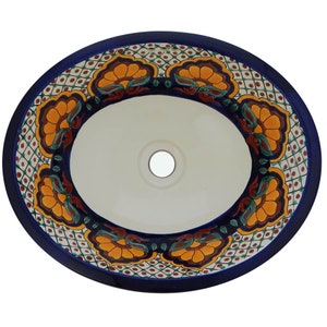 17” X 14” Talavera Mexican Sink Hand Painted Drop-In Folk Art Bathroom Ceramic Sink Handmade #123