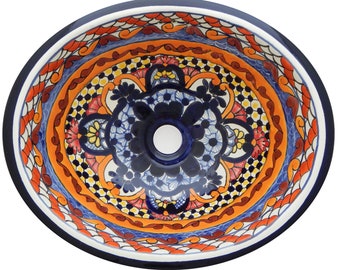 17” X 14” Talavera Mexican Sink Hand Painted Drop-In Folk Art Bathroom Ceramic Sink Handmade #152
