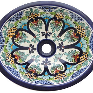 17” X 14” Talavera Mexican Sink Hand Painted Drop-In Folk Art Bathroom Ceramic Sink Handmade #172
