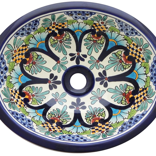 17” X 14” Talavera Mexican Sink Hand Painted Drop-In Folk Art Bathroom Ceramic Sink Handmade #172