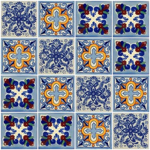 16 Handmade Mexican Talavera Tiles – 4x4” Ceramic Tiles – Vibrant & Hand-Painted # 526