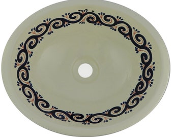 17” X 14” Talavera Mexican Sink Hand Painted Drop-In Folk Art Bathroom Ceramic Sink Handmade #70