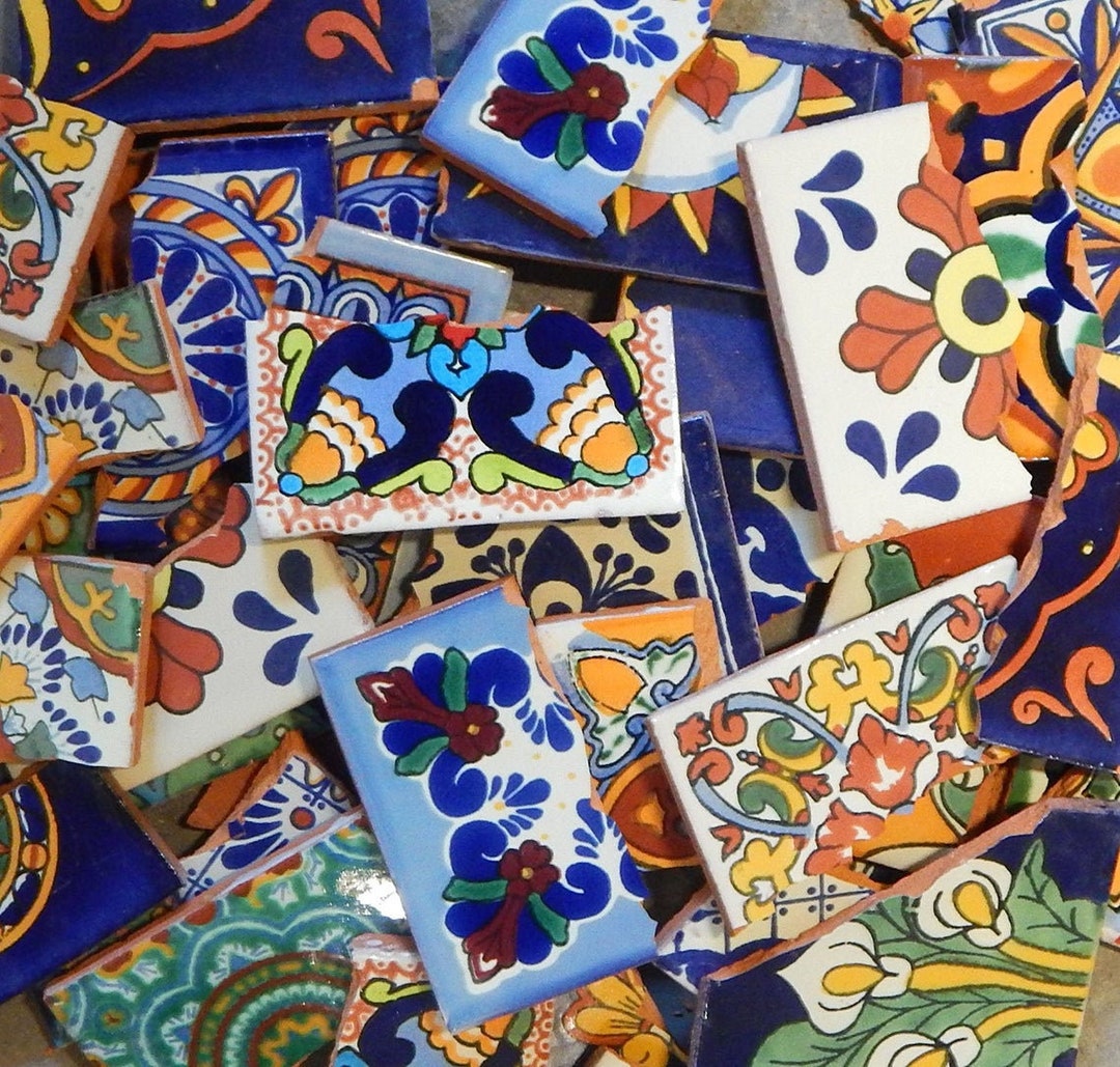 Buy Broken Mexican Talavera Tiles Handmade Mix Designs Colorful Online in  India Etsy