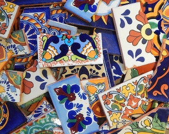 Broken Mexican Talavera Tiles Handmade Mix Designs Colorful Mosaic Tile Pieces 20 Pounds