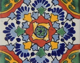 Talavera Mexican Hand Painted Tile Folk Art Sample Tile 4x4 C177