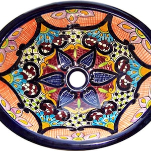 21” X 17” Talavera Mexican Sink Hand Painted Drop-In Folk Art Bathroom Ceramic Sink Handmade #130
