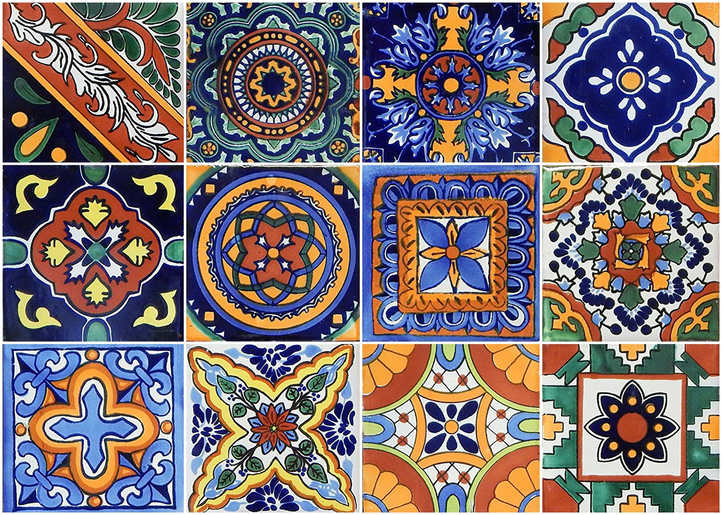 12 Pcs Talavera Mexican Hand Painted Tile Folk Art Tile 6X6 Etsy UK